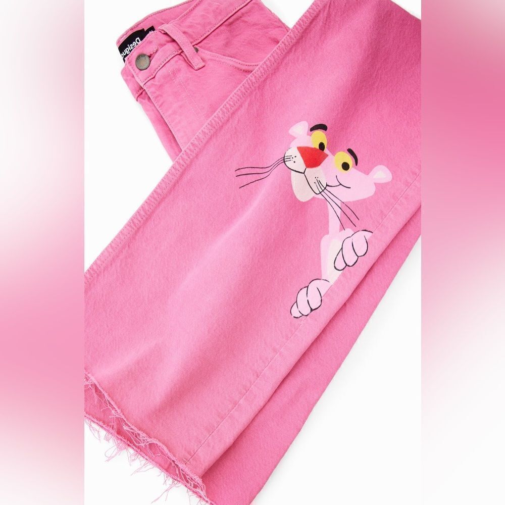 đ„DESIGUAL Wide-leg Pink Panther jeans szâ4âNEW - Picture 8 of 8
